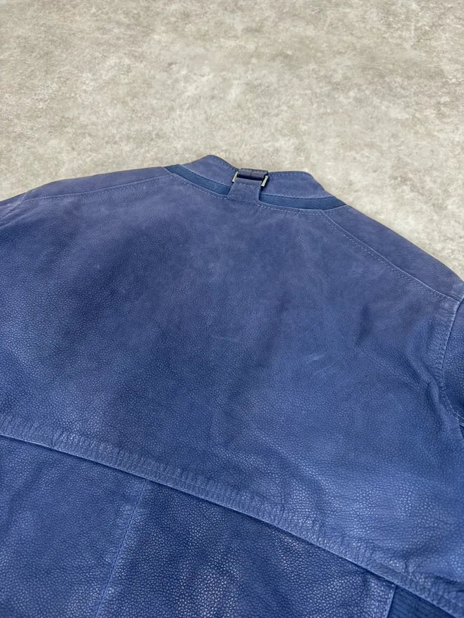 2000s Versace Navy Biker Leather Jacket kMfvuCF 5