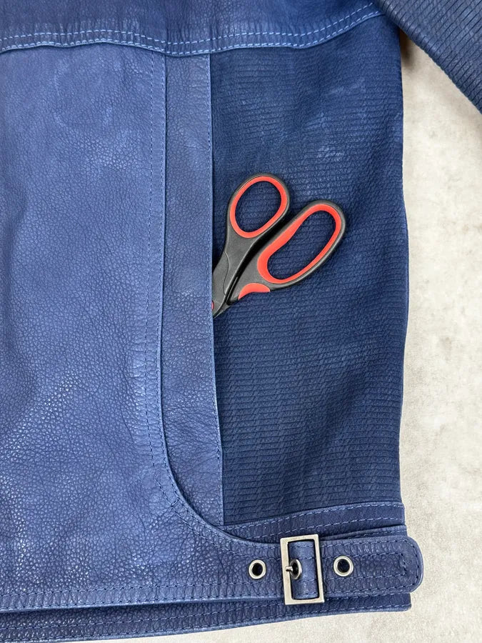 2000s Versace Navy Biker Leather Jacket kMfvuCF 8