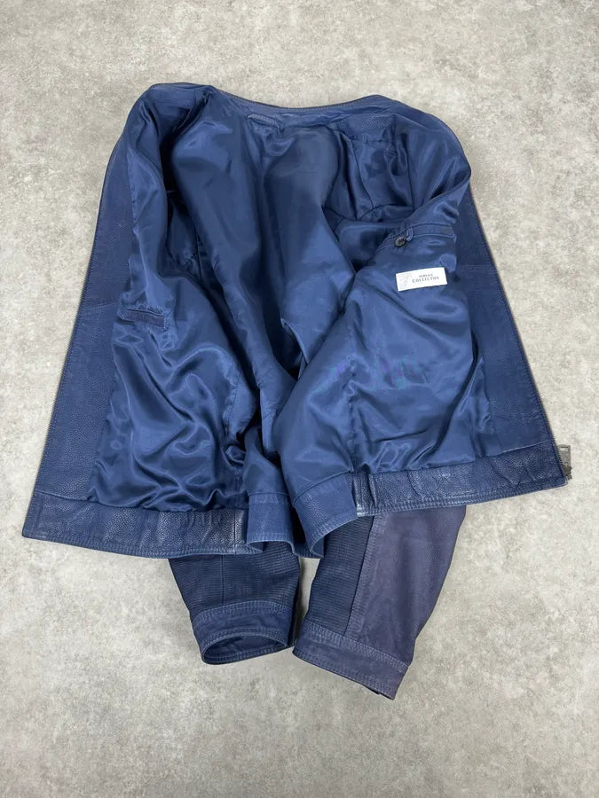 2000s Versace Navy Biker Leather Jacket kMfvuCF 6