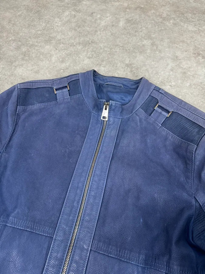 2000s Versace Navy Biker Leather Jacket kMfvuCF 4