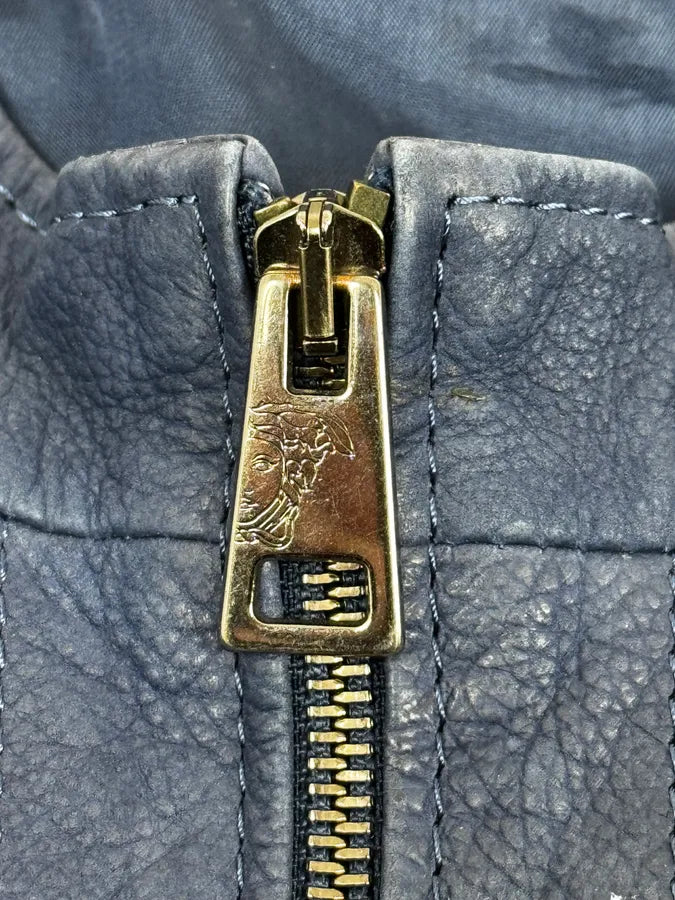 2000s Versace Navy Biker Leather Jacket kMfvuCF 11