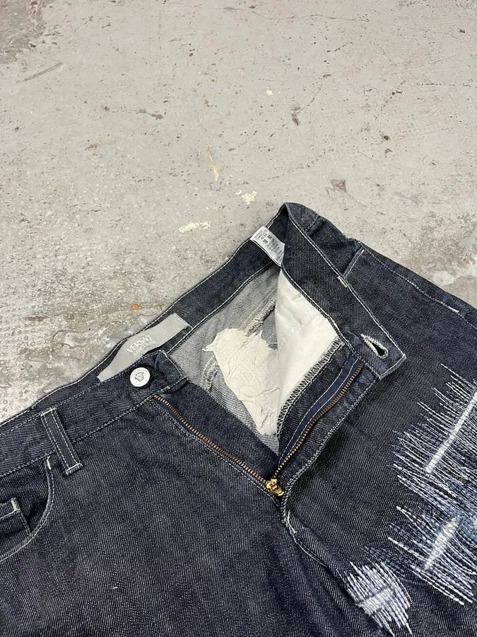 2000s Versace Navy Brut Distressed Patchwork Denim Jeans eSukTFs 10