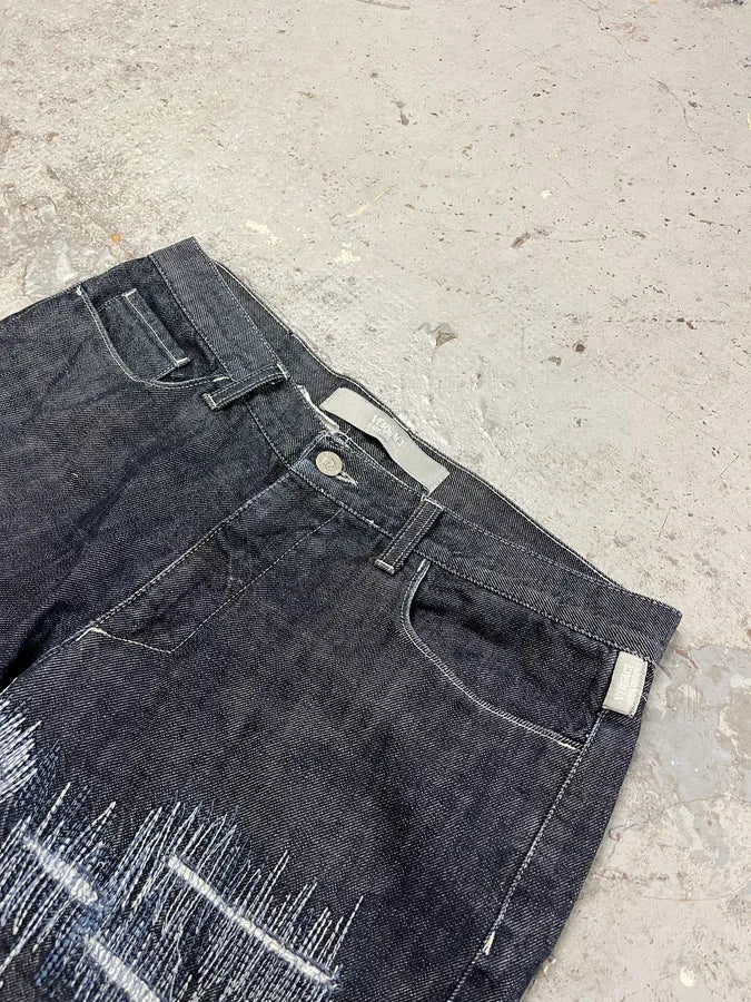 2000s Versace Navy Brut Distressed Patchwork Denim Jeans eSukTFs 4