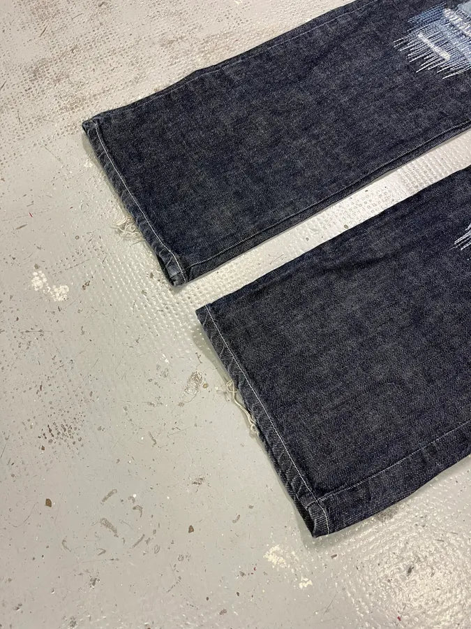 2000s Versace Navy Brut Distressed Patchwork Denim Jeans eSukTFs 6