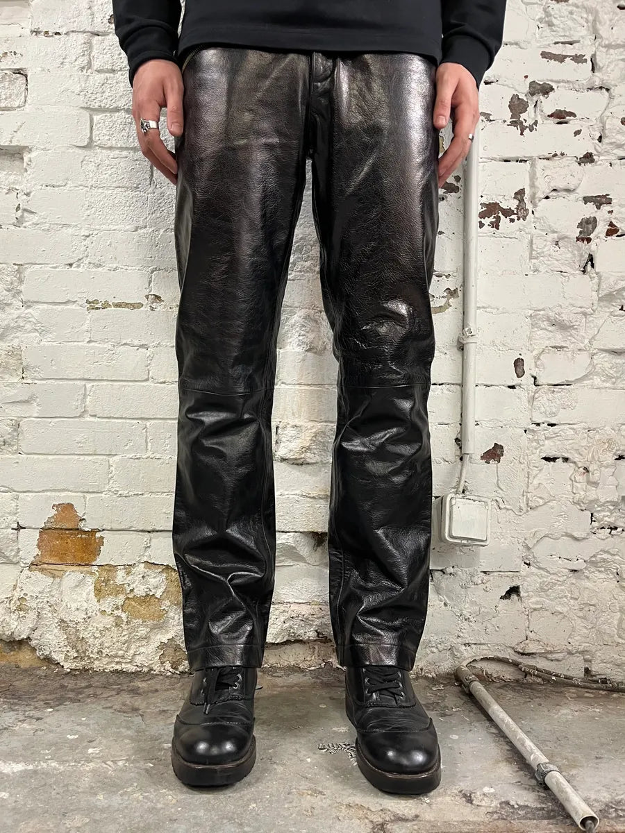 2000s Versace Oil Spill Black Premium Leather Pants prhnCbe 1