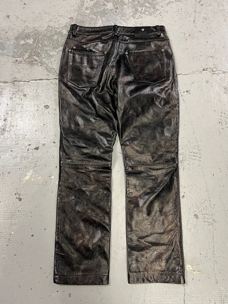 2000s Versace Oil Spill Black Premium Leather Pants prhnCbe 10