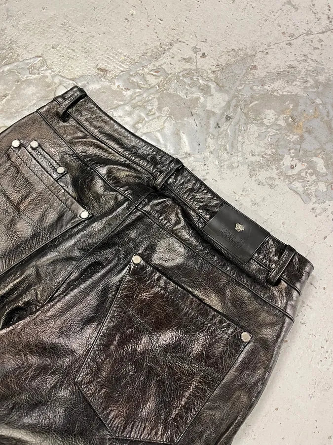 2000s Versace Oil Spill Black Premium Leather Pants prhnCbe 11