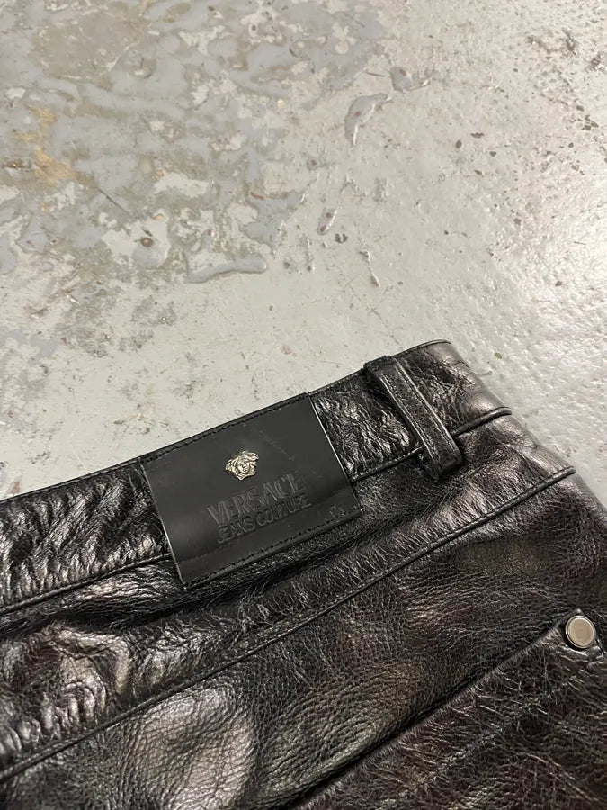 2000s Versace Oil Spill Black Premium Leather Pants prhnCbe 12