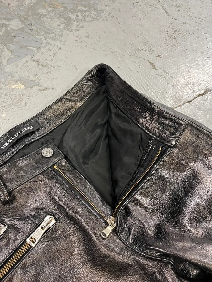 2000s Versace Oil Spill Black Premium Leather Pants prhnCbe 13