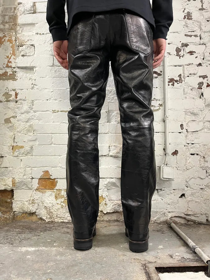 2000s Versace Oil Spill Black Premium Leather Pants prhnCbe 3
