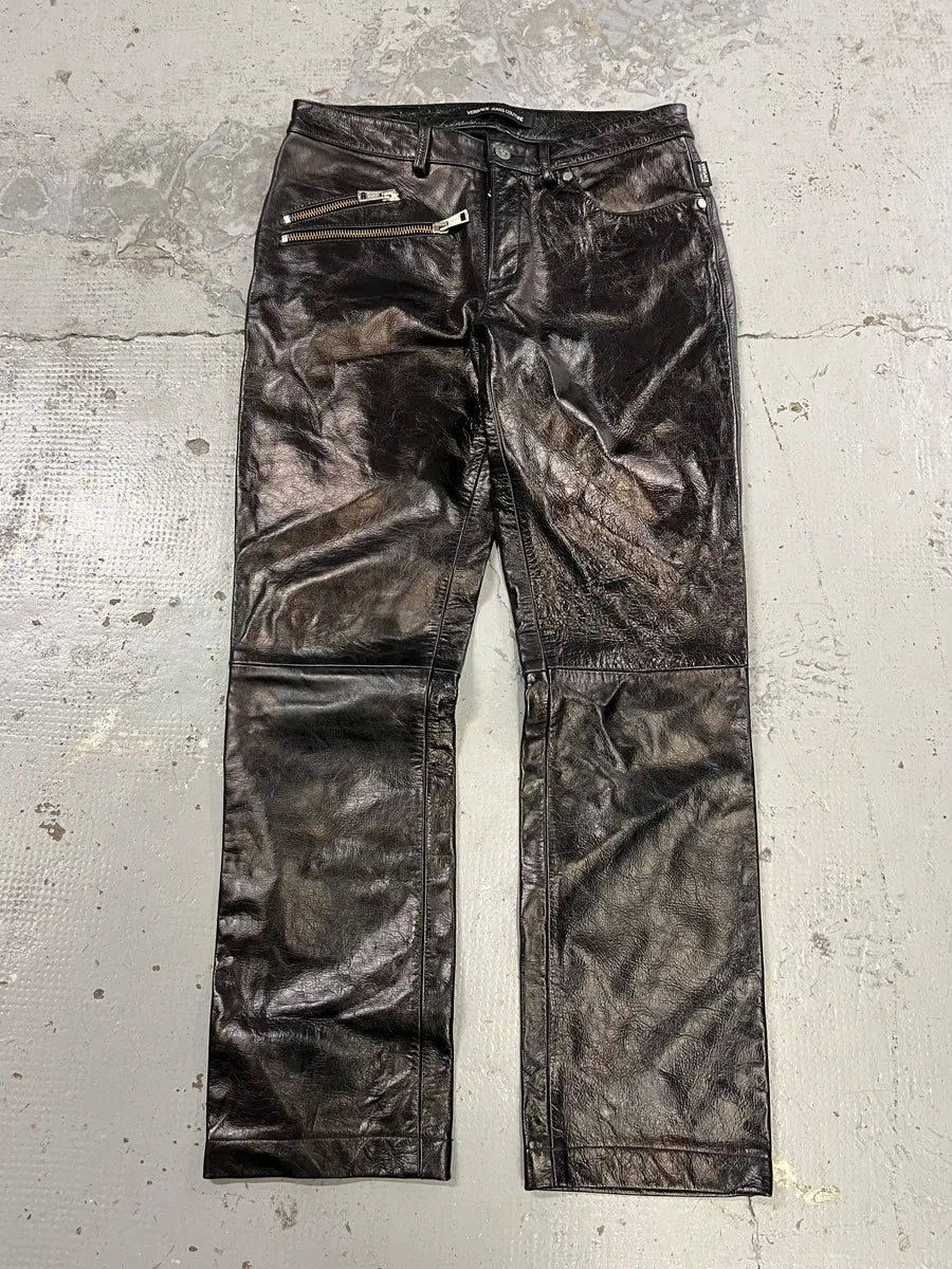 2000s Versace Oil Spill Black Premium Leather Pants prhnCbe 4