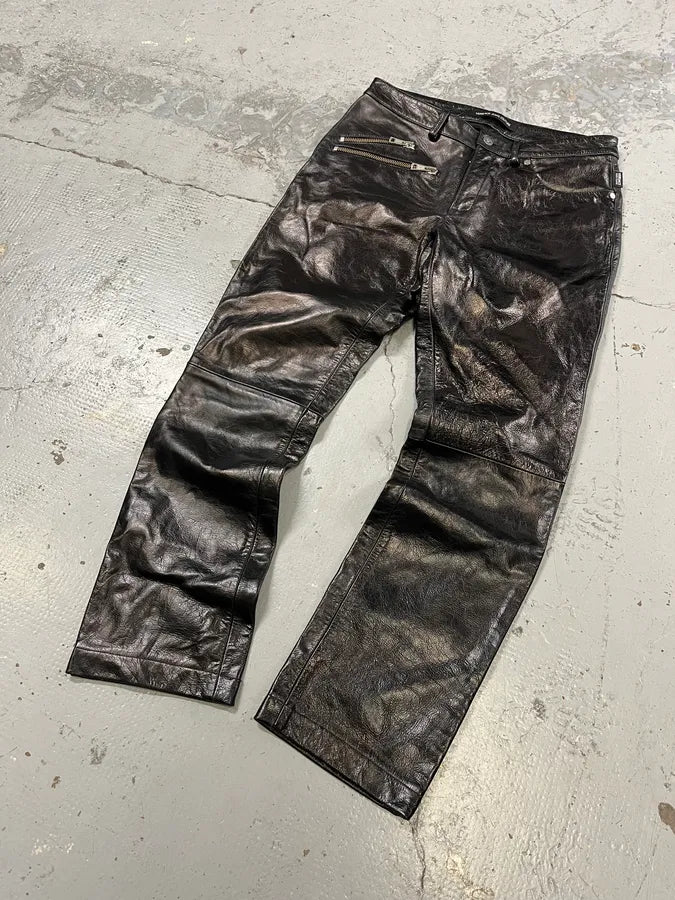 2000s Versace Oil Spill Black Premium Leather Pants prhnCbe 5