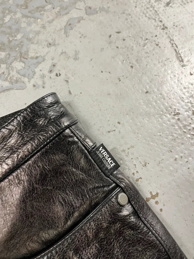 2000s Versace Oil Spill Black Premium Leather Pants prhnCbe 7