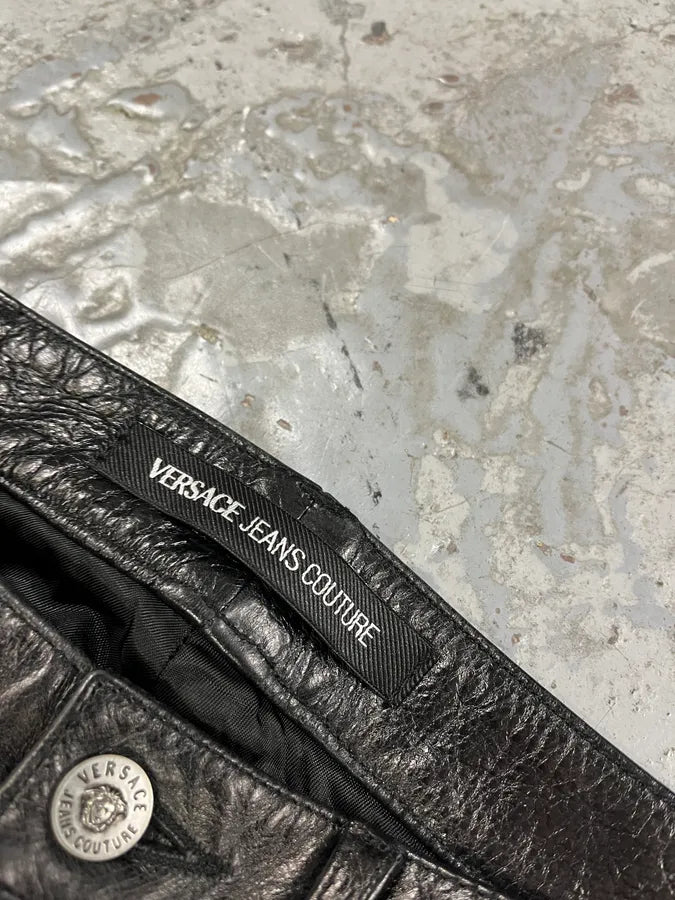 2000s Versace Oil Spill Black Premium Leather Pants prhnCbe 8