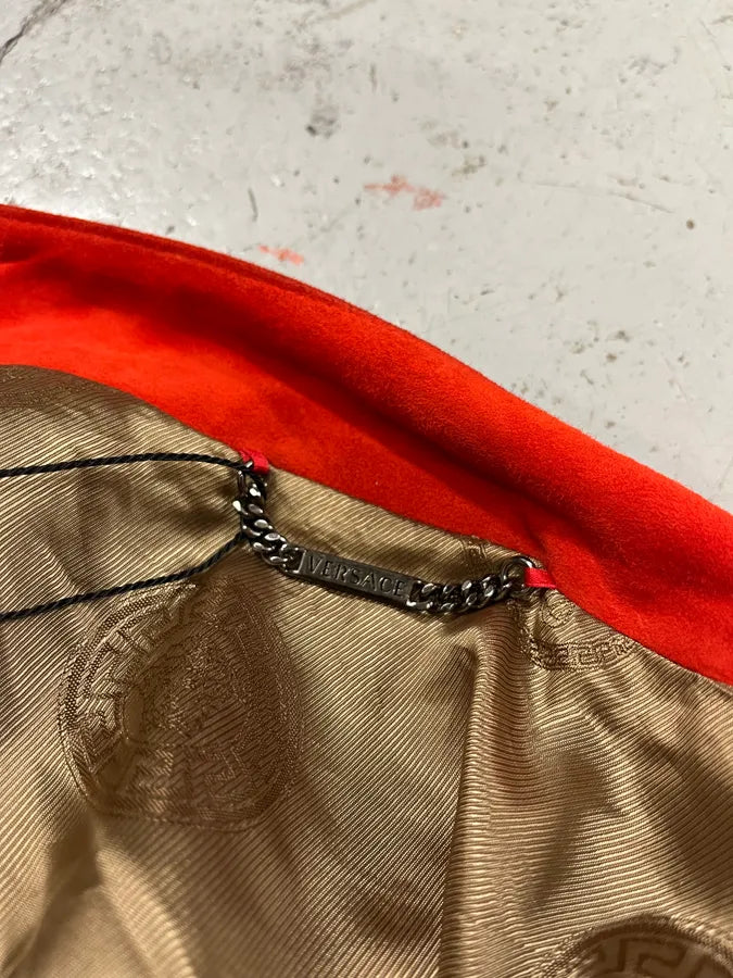 2000s Versace Orange Red Suede Leather Biker Jacket PesCzKT 11
