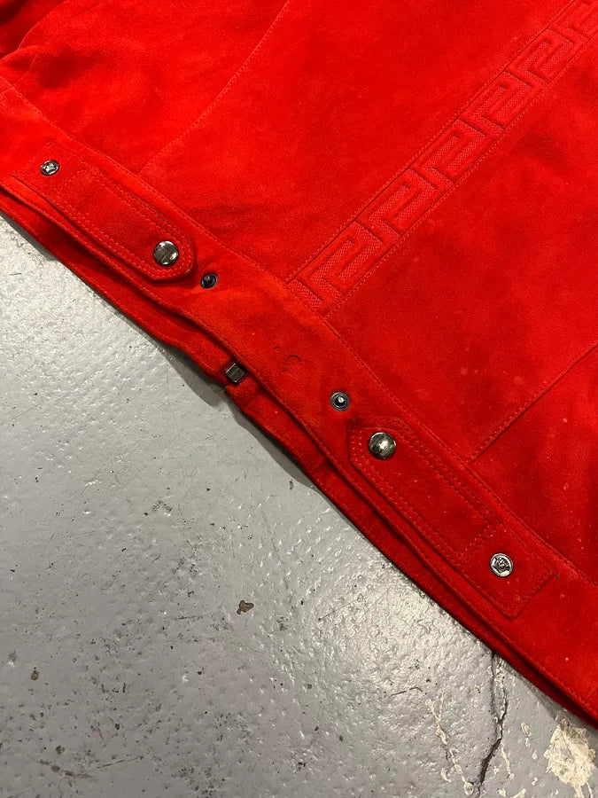 2000s Versace Orange Red Suede Leather Biker Jacket PesCzKT 7
