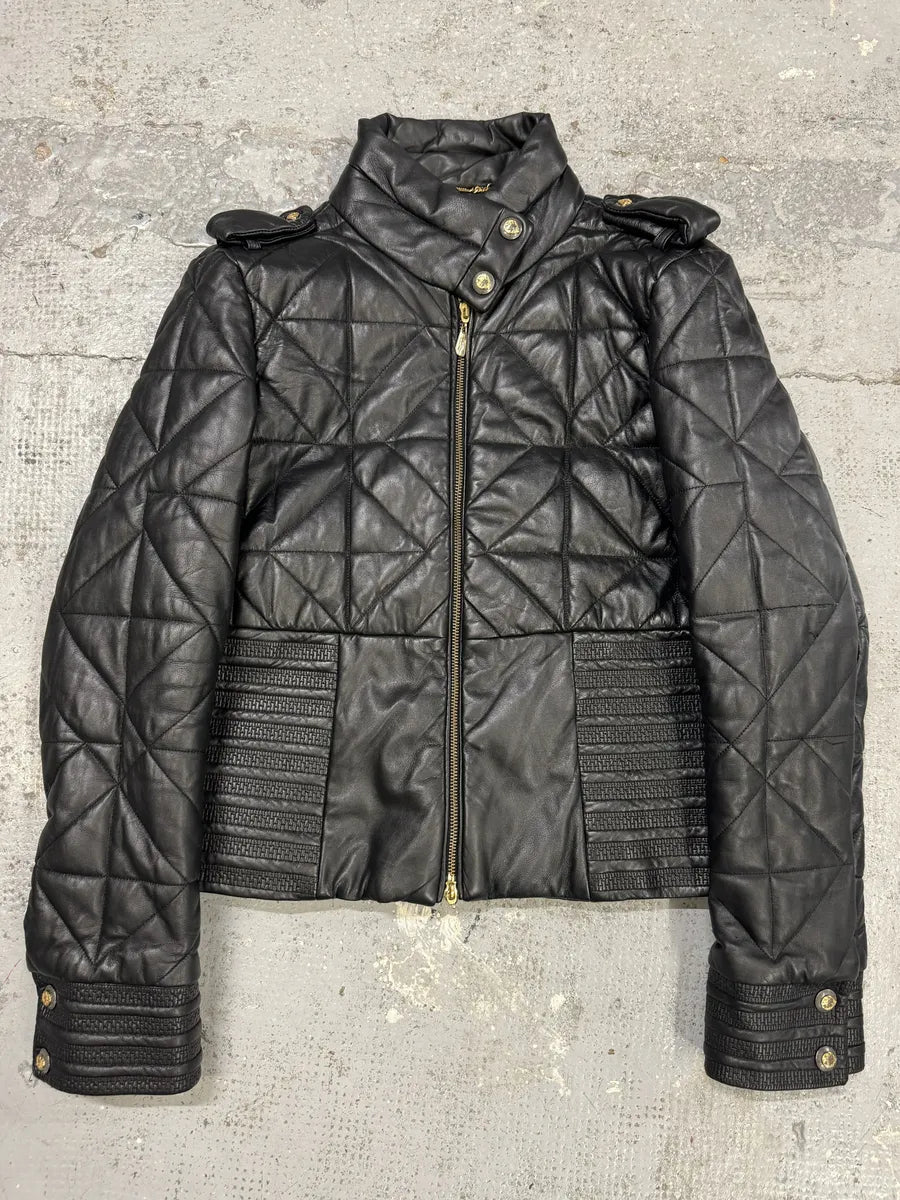 2000s Versace Padded Black Leather Jacket IVwGSGa 0