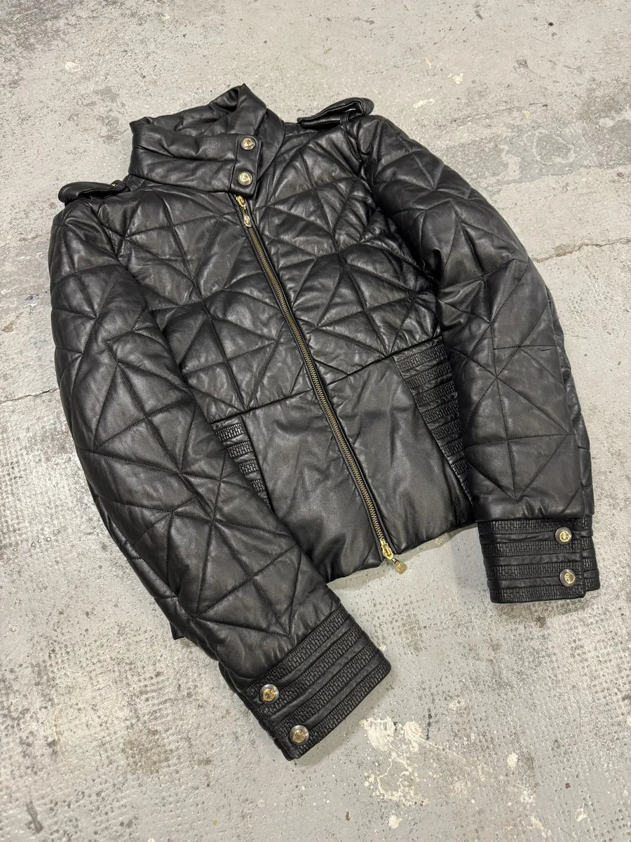 2000s Versace Padded Black Leather Jacket IVwGSGa 10