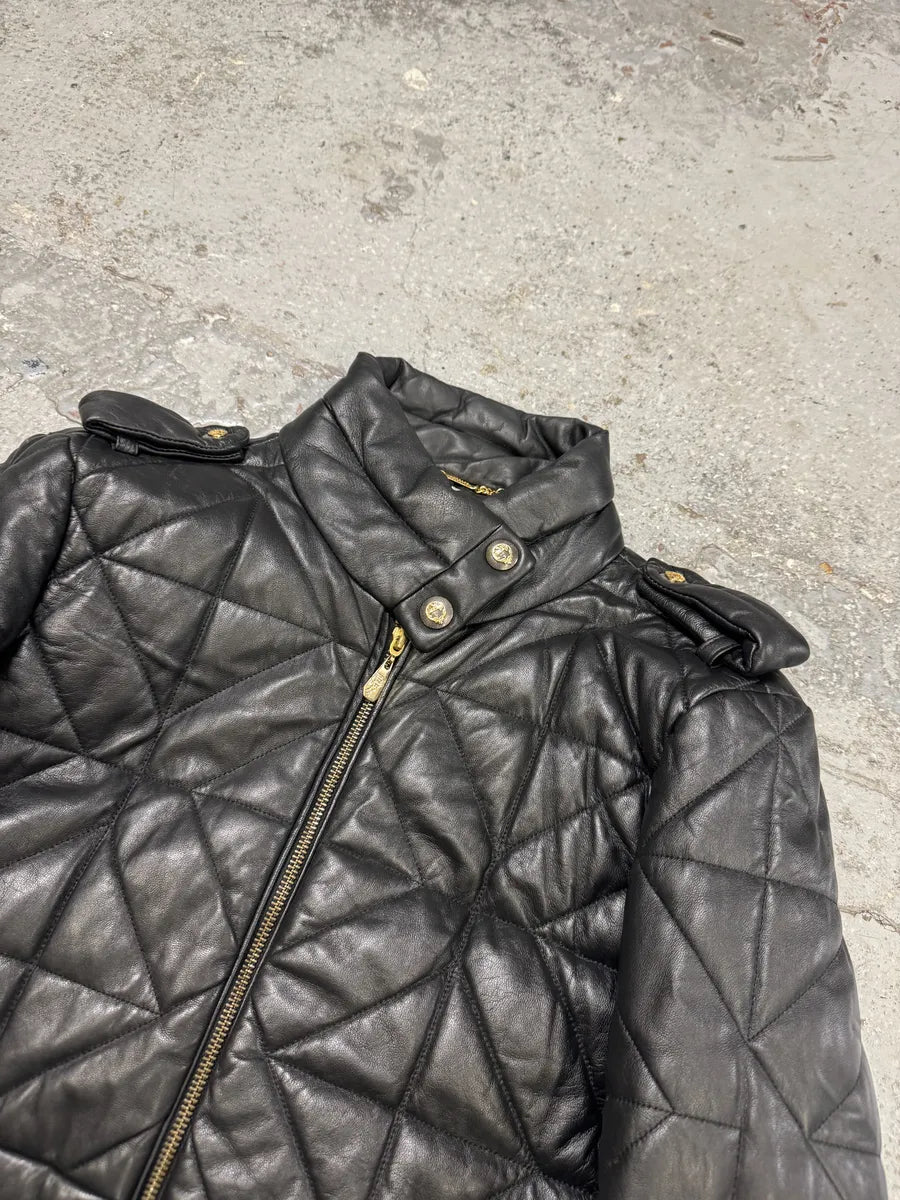2000s Versace Padded Black Leather Jacket IVwGSGa 11