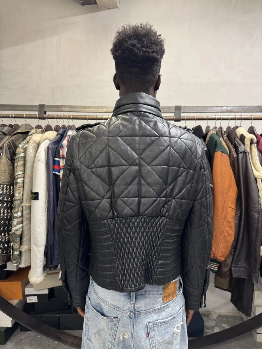 2000s Versace Padded Black Leather Jacket IVwGSGa 2