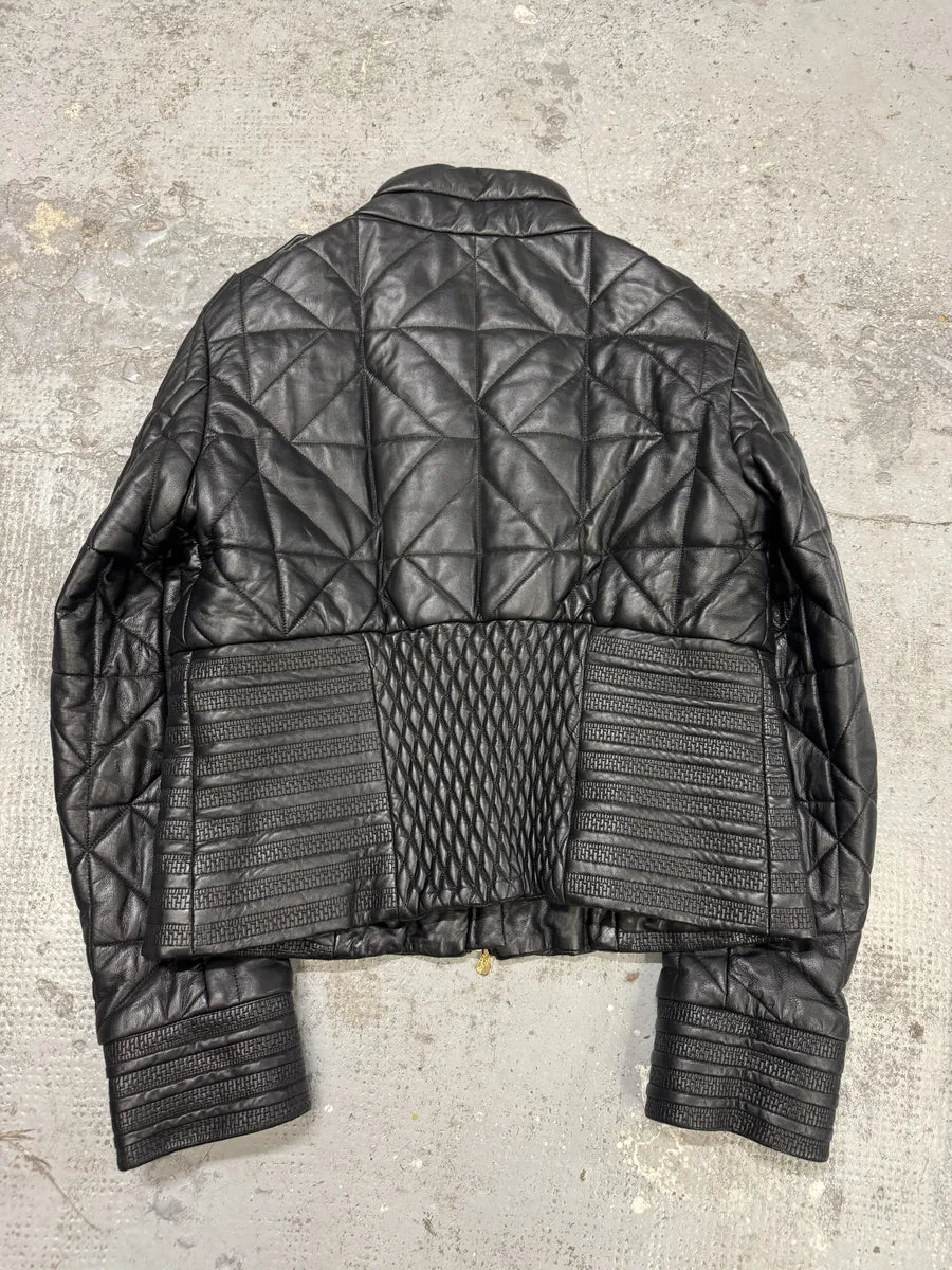 2000s Versace Padded Black Leather Jacket IVwGSGa 3