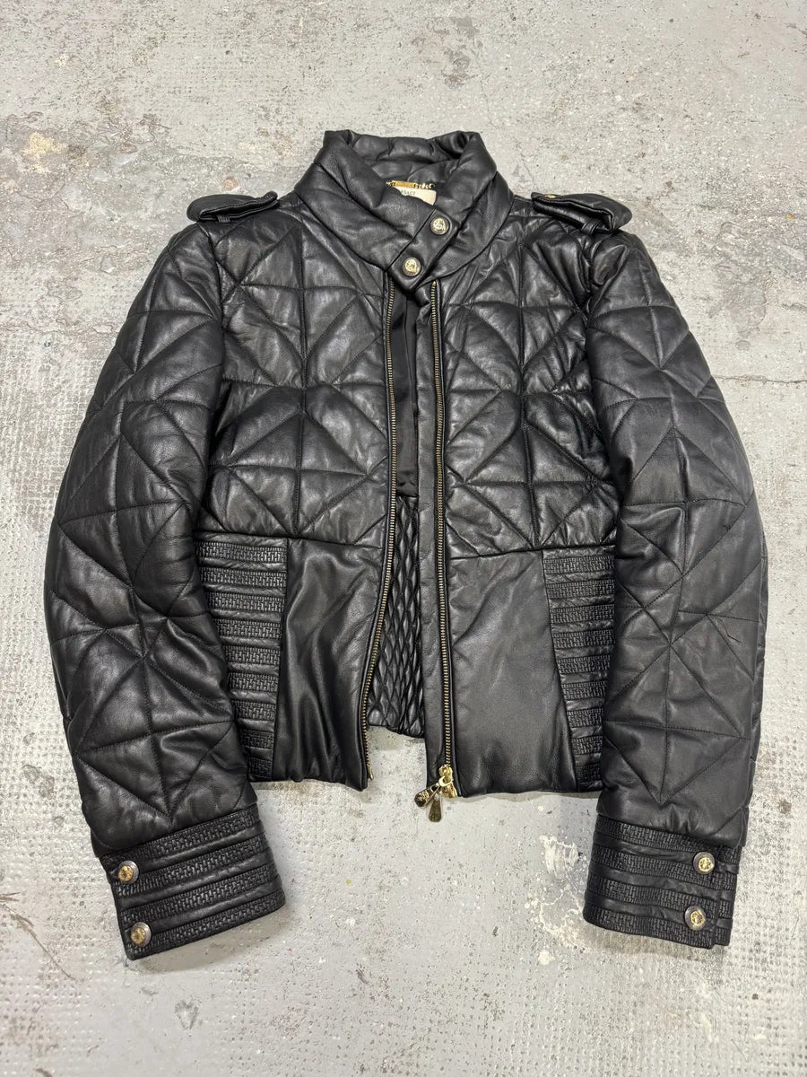 2000s Versace Padded Black Leather Jacket IVwGSGa 4
