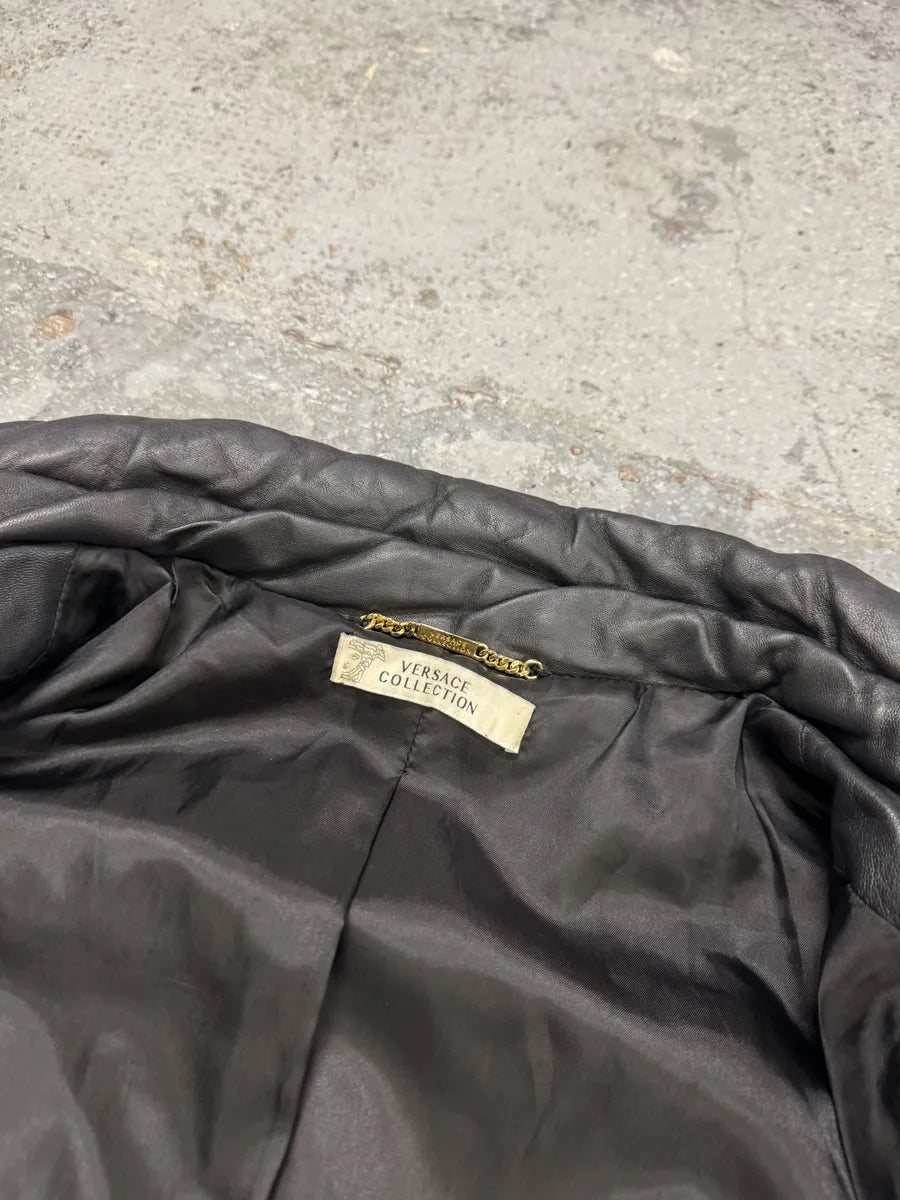 2000s Versace Padded Black Leather Jacket IVwGSGa 7