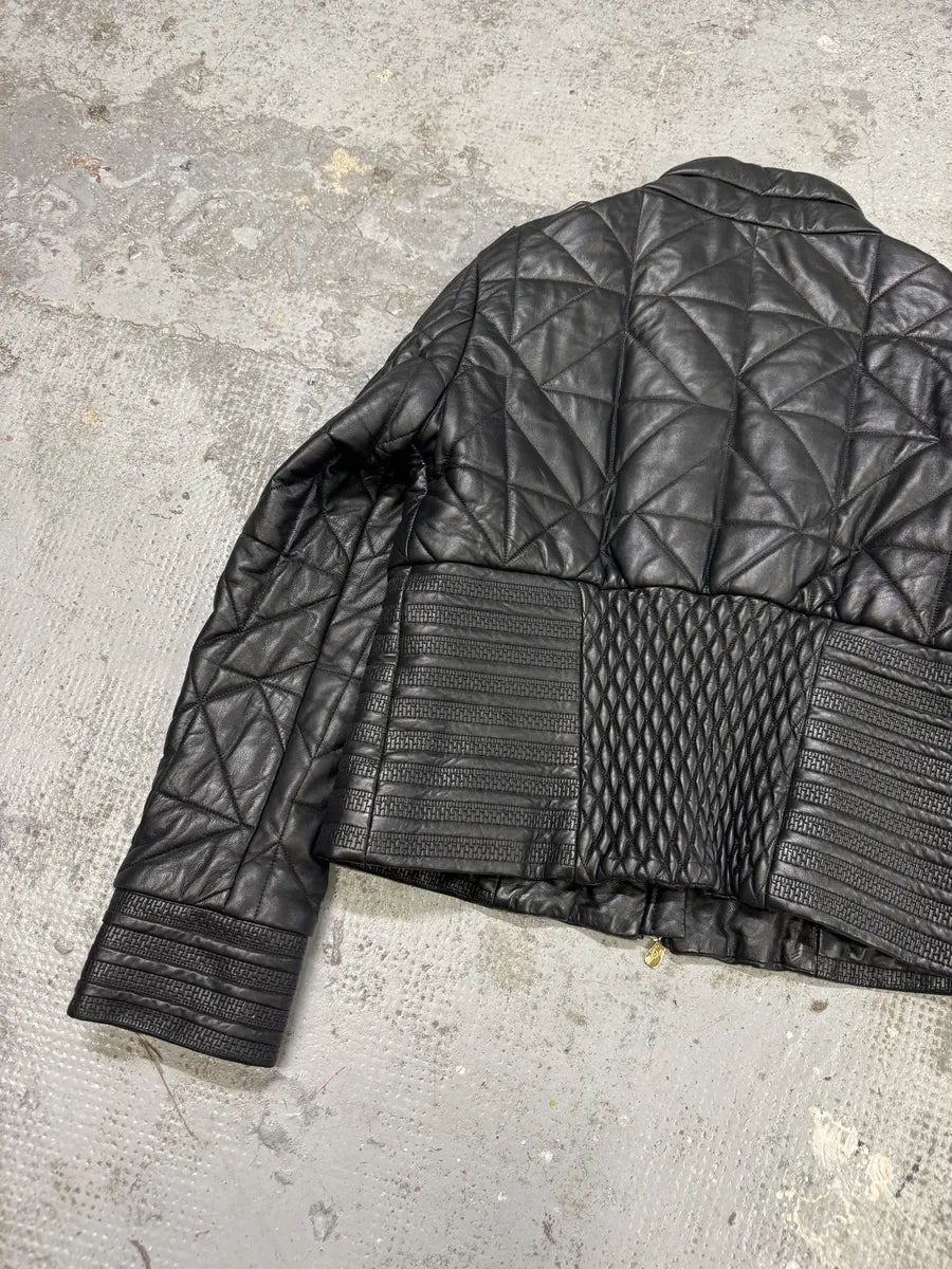 2000s Versace Padded Black Leather Jacket IVwGSGa 9
