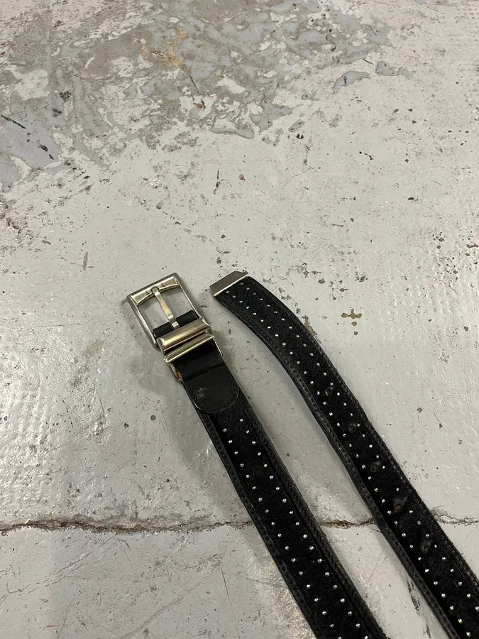 2000s Versace Pony Hair Studded Black Leather Belt kLHhZSZ 3