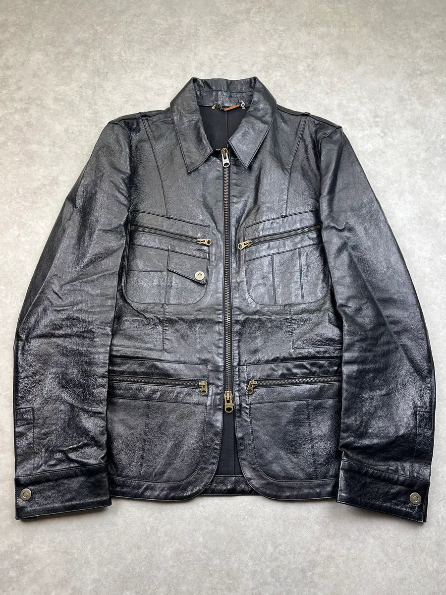 2000s Versace Premium Black Leather Blazer Jacket eYDFnYw 0