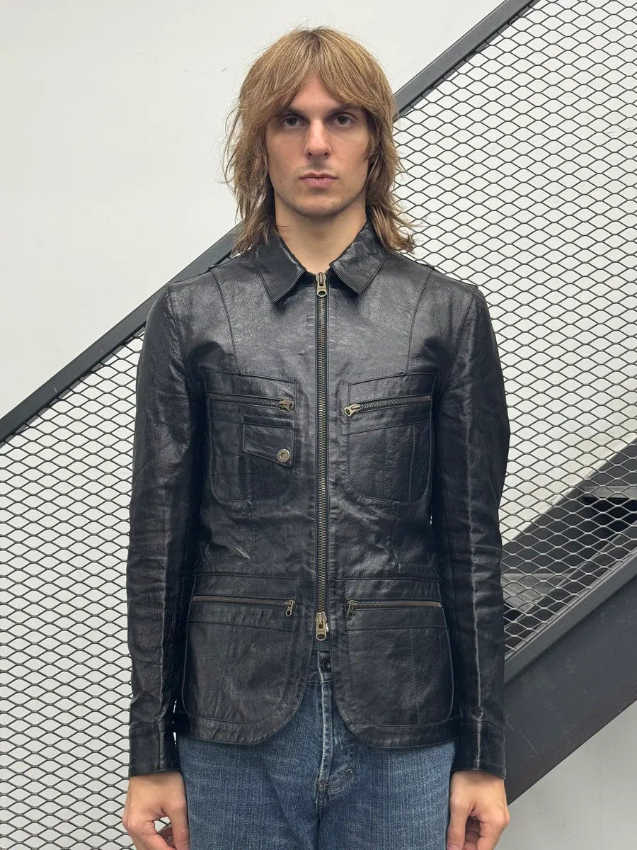 2000s Versace Premium Black Leather Blazer Jacket eYDFnYw 1