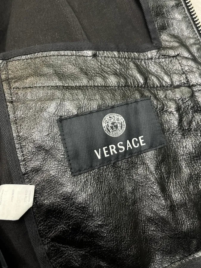 2000s Versace Premium Black Leather Blazer Jacket eYDFnYw 12