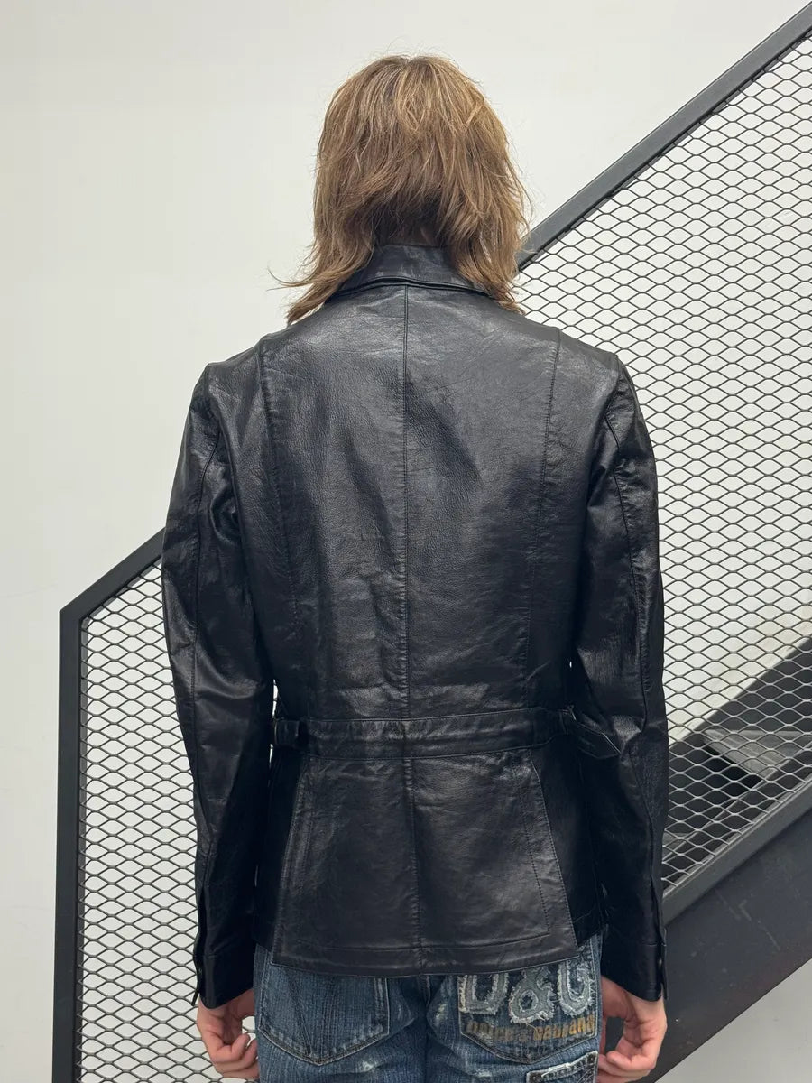 2000s Versace Premium Black Leather Blazer Jacket eYDFnYw 2