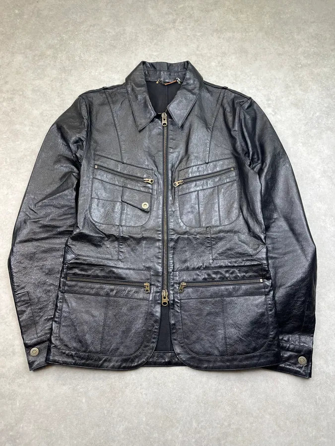 2000s Versace Premium Black Leather Blazer Jacket eYDFnYw 3