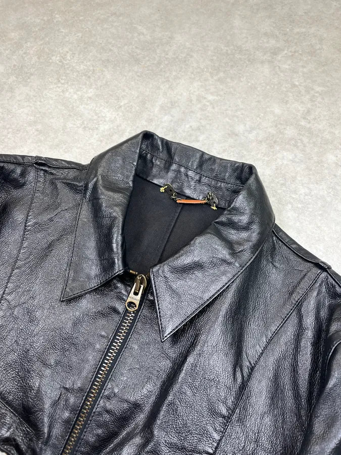2000s Versace Premium Black Leather Blazer Jacket eYDFnYw 4
