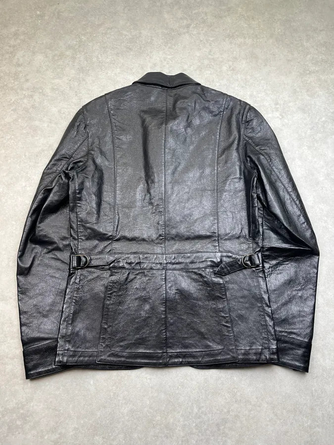 2000s Versace Premium Black Leather Blazer Jacket eYDFnYw 7