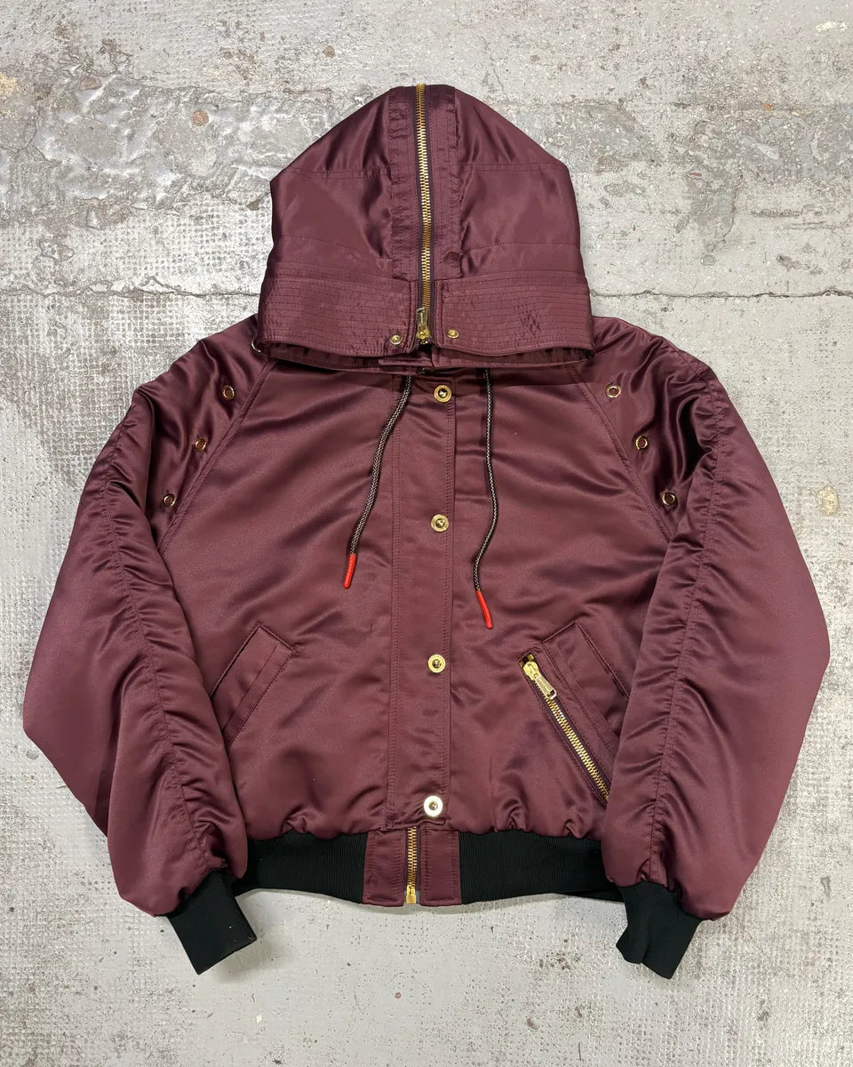 2000s Versace Red Bordeaux Hooded Bomber Jacket rwkiVON 0
