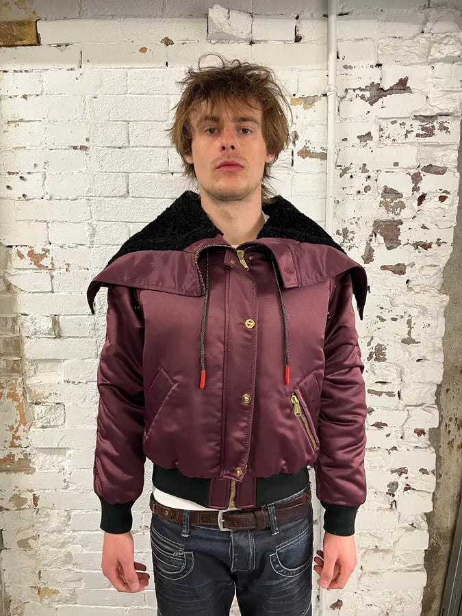 2000s Versace Red Bordeaux Hooded Bomber Jacket rwkiVON 1