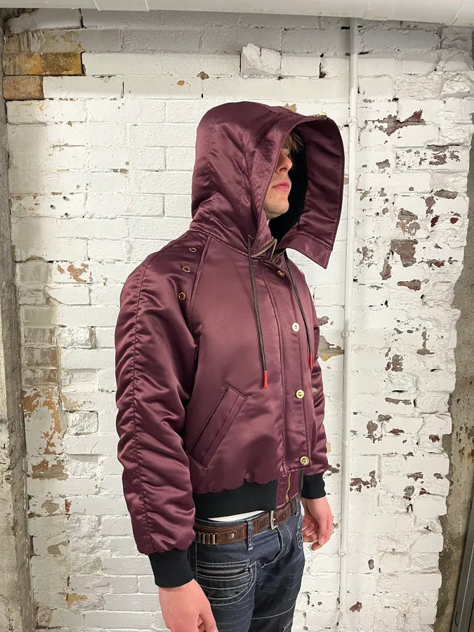 2000s Versace Red Bordeaux Hooded Bomber Jacket rwkiVON 2