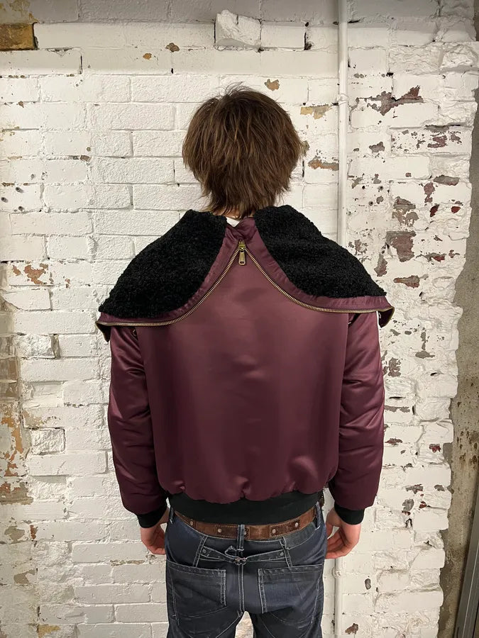 2000s Versace Red Bordeaux Hooded Bomber Jacket rwkiVON 3