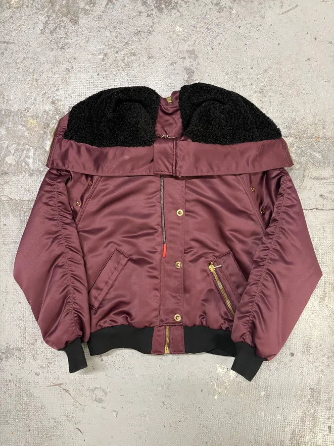 2000s Versace Red Bordeaux Hooded Bomber Jacket rwkiVON 4