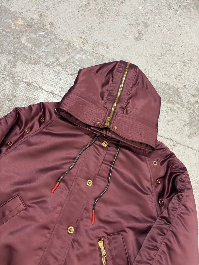 2000s Versace Red Bordeaux Hooded Bomber Jacket rwkiVON 5