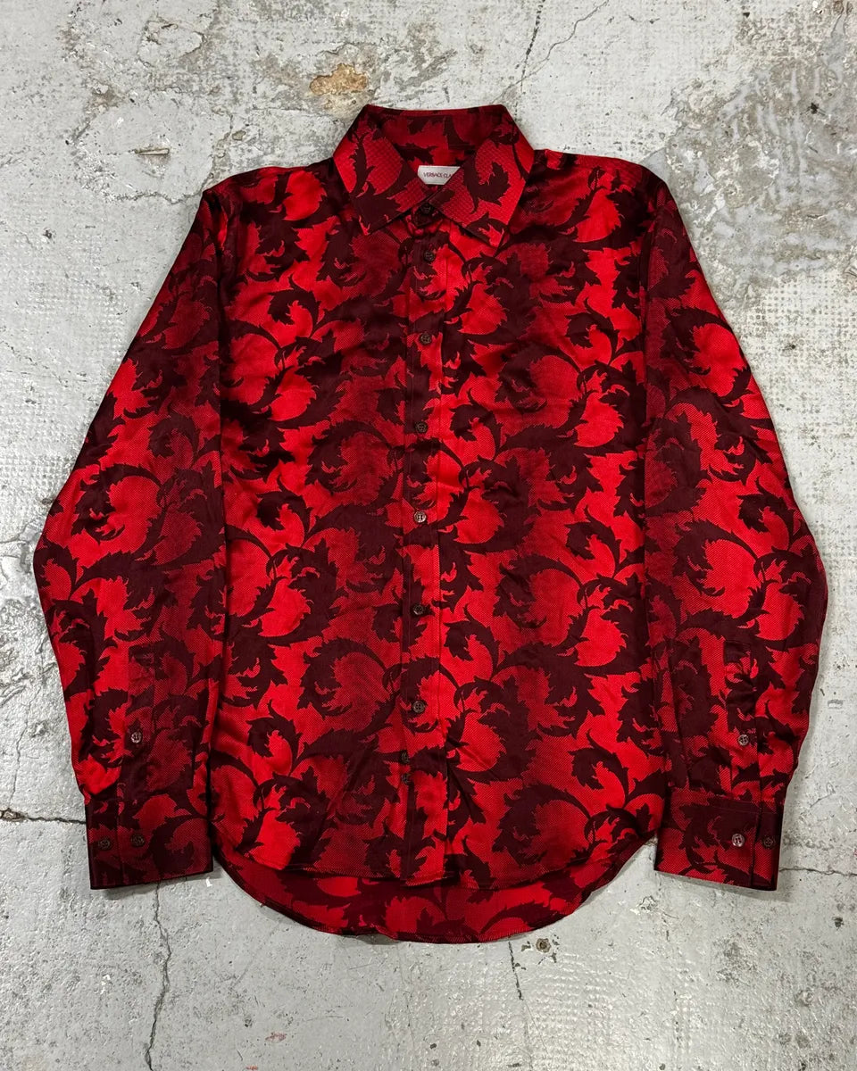2000s Versace Red Floral Royal Shirt fJSWxVo 0