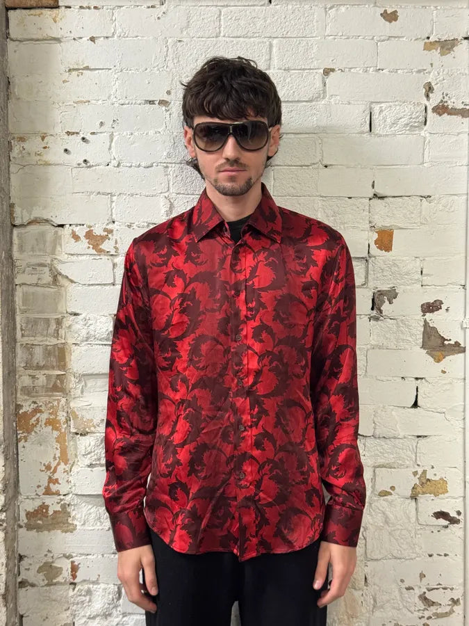 red versace dress shirt Versace Burgundy Silk Shirt - Red