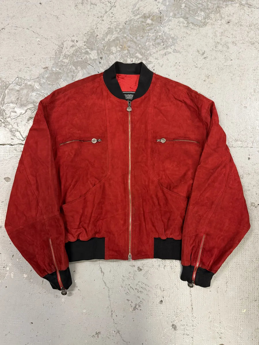 2000s Versace Red Leather Bomber Jacket xKVhtHz 0