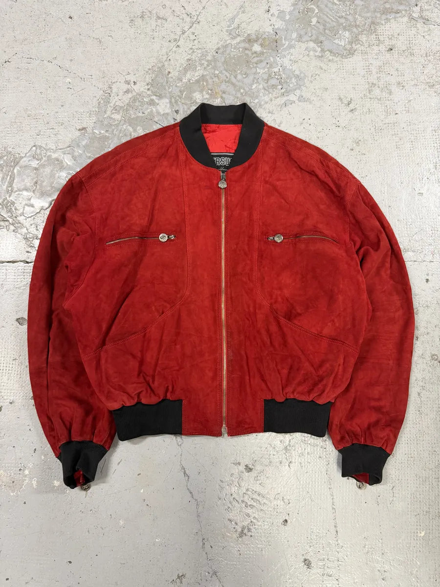 2000s Versace Red Leather Bomber Jacket xKVhtHz 1