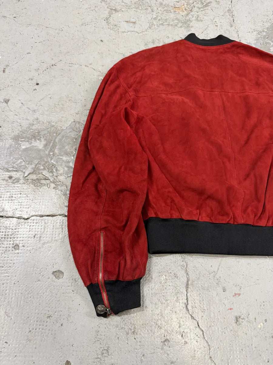2000s Versace Red Leather Bomber Jacket xKVhtHz 10