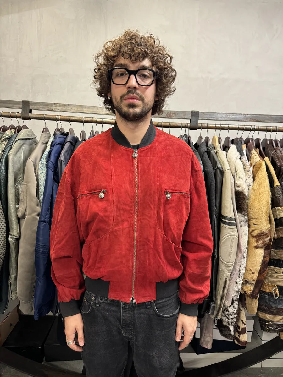 2000s Versace Red Leather Bomber Jacket xKVhtHz 2