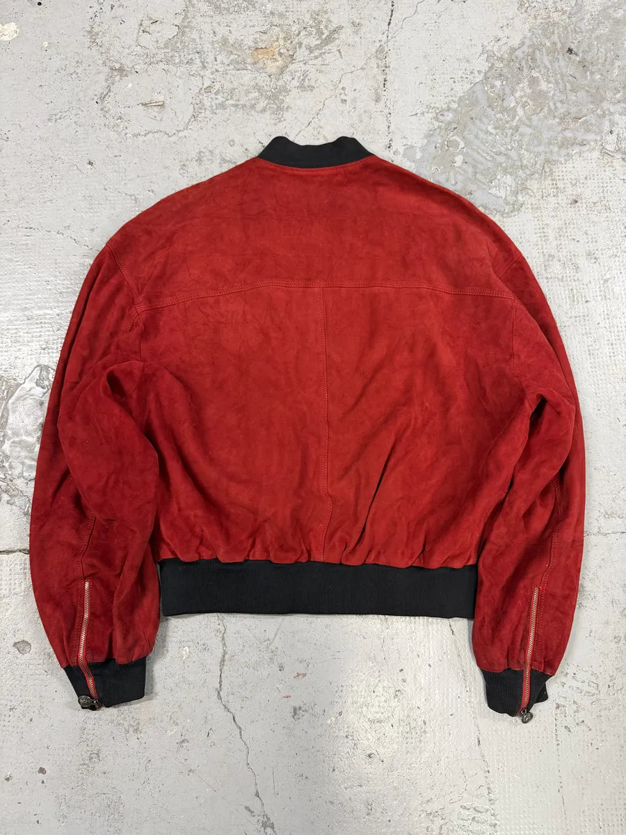 2000s Versace Red Leather Bomber Jacket xKVhtHz 4