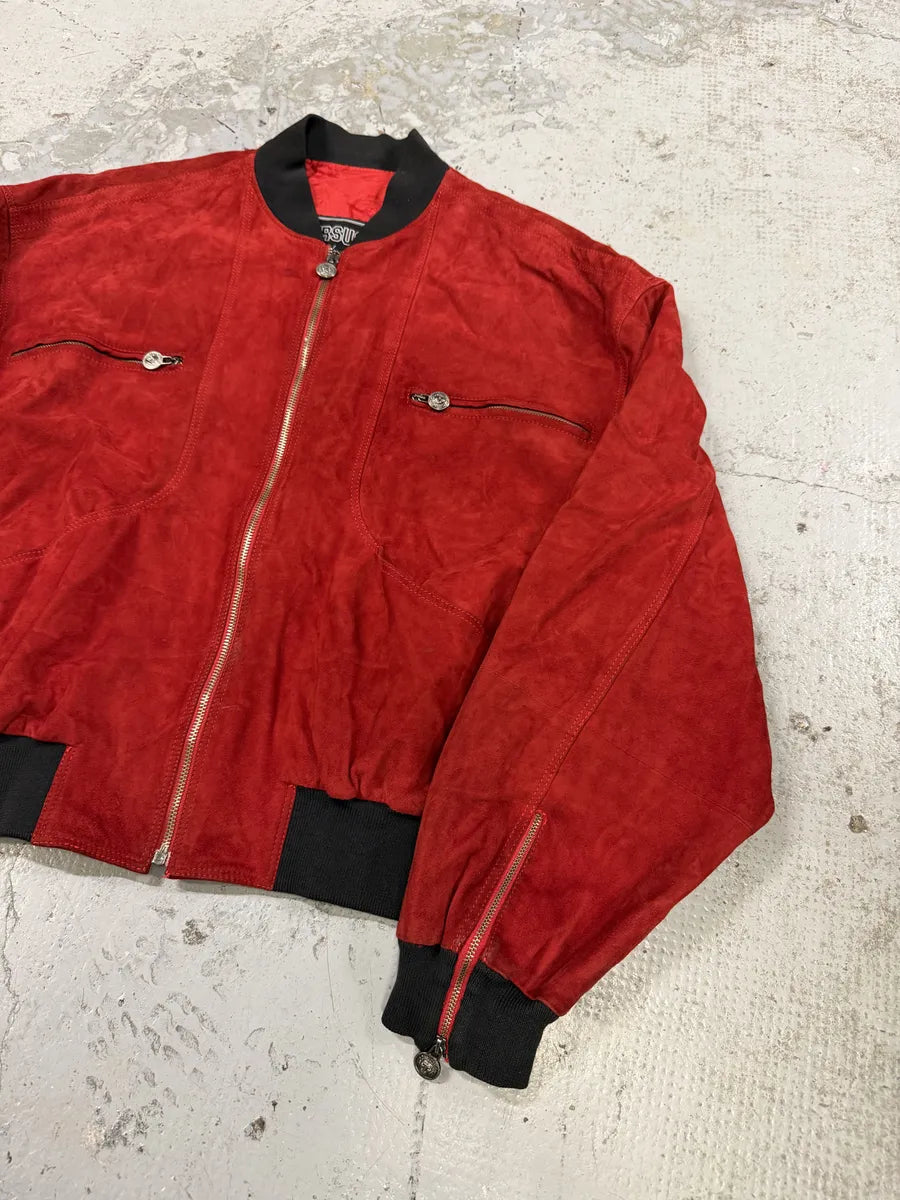 2000s Versace Red Leather Bomber Jacket xKVhtHz 5